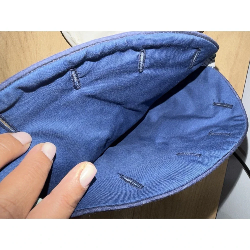 Vintage De' Lanthe Bermuda Bag Lace Blue Tartan Plaid Wood Handles Wool Retro P